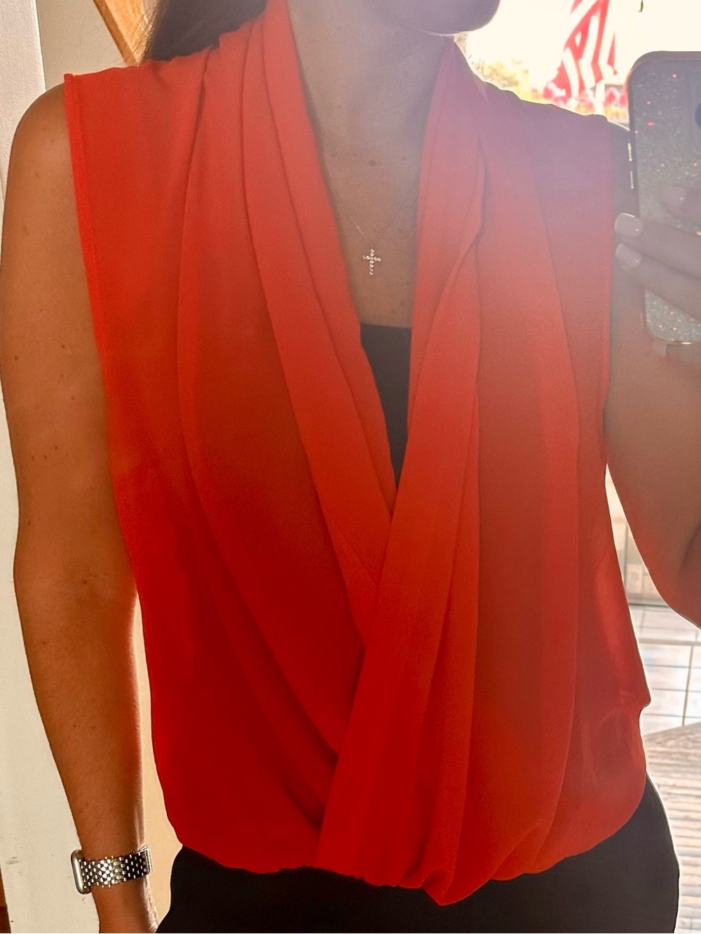 RETROD Women’s Vibrant Orange Draped Sleeveless Camisole Size Medium